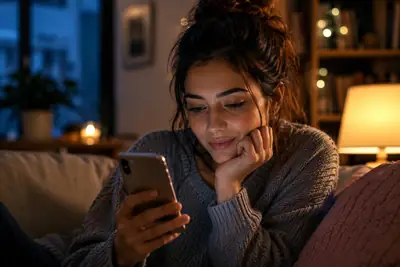Woman privately using her phone at home