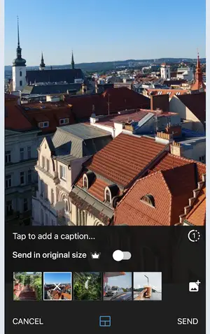 Zangi file transfer screen for sending photos in original size